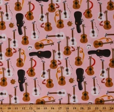 Cotton Guitars Musical Stringed Instruments Fabric Print by the Yard D695.51