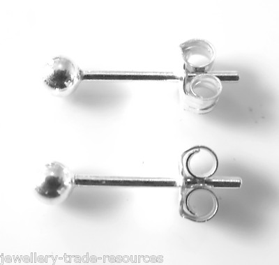 STERLINGSILBER OHRRING OHRRING 3mm KUGELSTECKER mit RÜCKEN