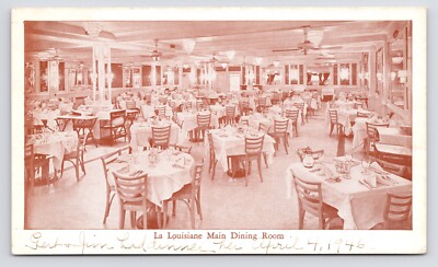 La Louisiane Restaurant Dining Room New Orleans Louisiana LA 1940s Postcard