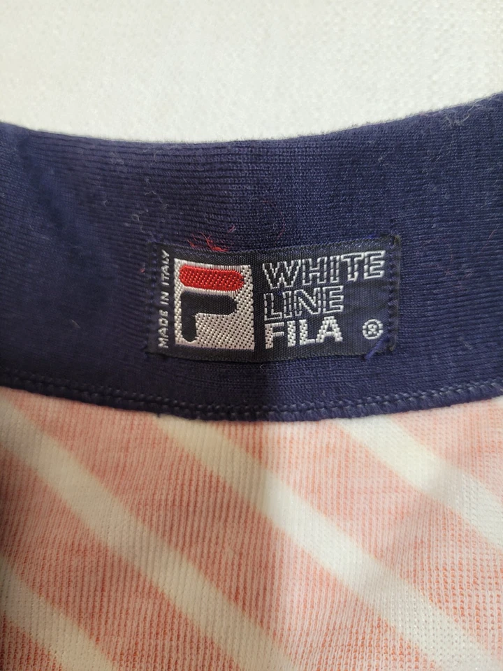 Винтажное поло Fila в красную полоску с белой линией сделано в Италии редкие металлические защелки трудно найти! - Изображение 4 из 4