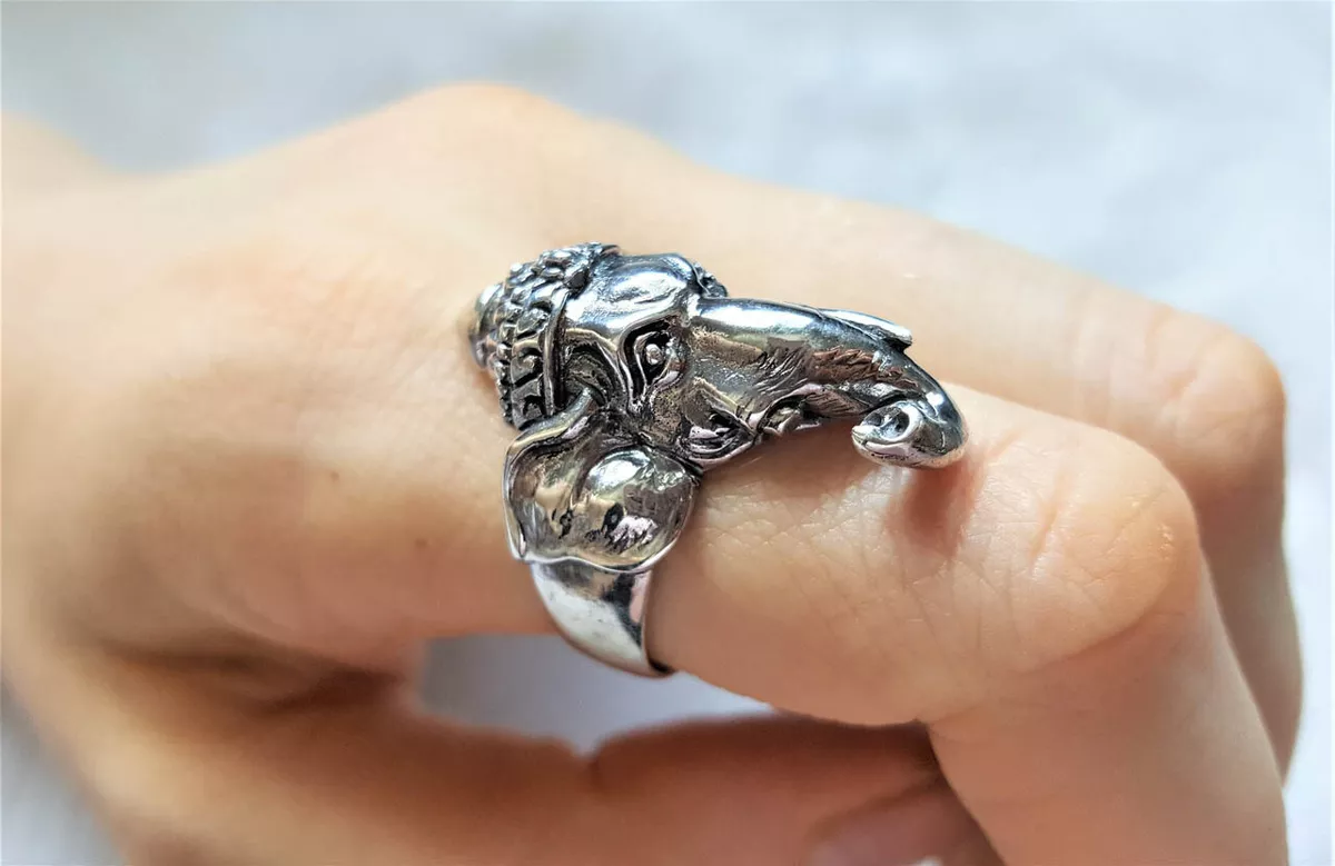 Eliz 925 Sterling Silver Elephant Ganesha Lord Ganesh Ring Good Luck Talisman Am