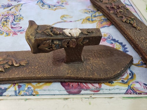 Antique Pair Wood and Brass Wall Hanging Sconces Candle Holders Primitive 17" - Picture 7 of 11
