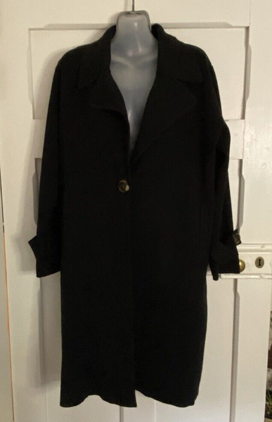 Style Me Over Women’s Black Long Knit Cardigan Coat Single Button Size M/L 12–14