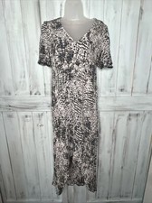 WOMENS EXPRESS GRAY LINED CRINKLE RAYON GAUZE HI LOW SNAKE REPTILE LONG DRESS SM