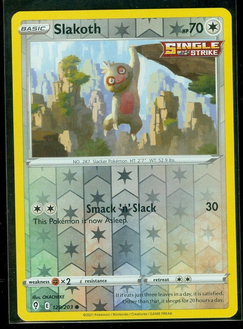 Pokemon - SLAKOTH 129/203 - REVERSE HOLO - Evolving Skies - NM/M - New
