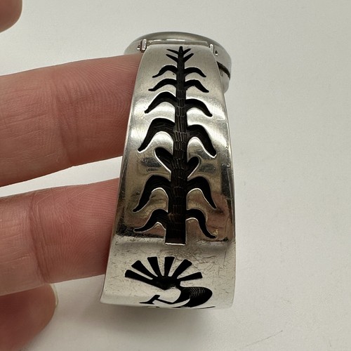 Santo Domingo Sterling Silver Watch Cuff Bracelet 6.25” Kachina Corn Overlay - Bild 9 von 22