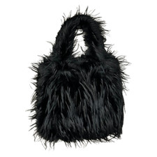 New Stylish Black Faux Fur Handbag with Magnetic Snap Closure  Zipper Pocket