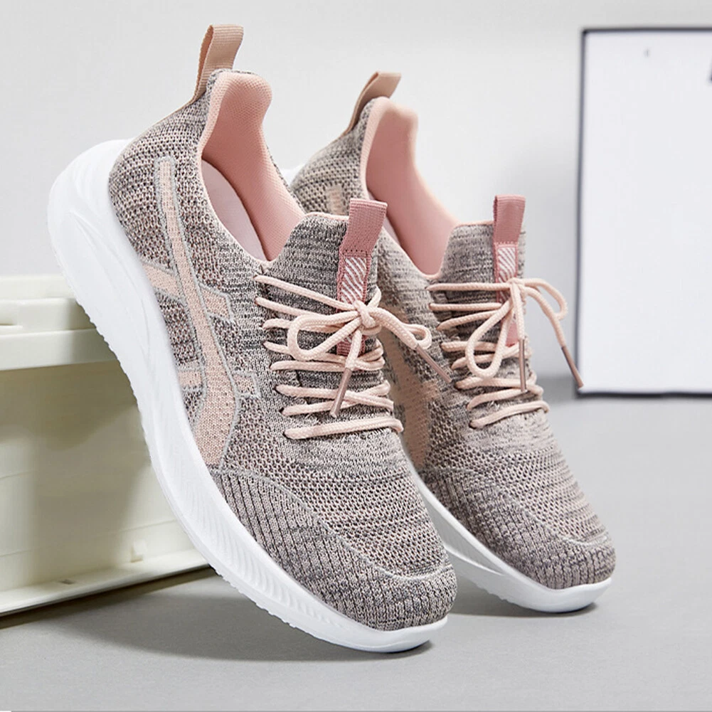 Womens Fitness Shoes Breathable Trainers Shoes Lace Up Leisure Street Shoes Mesh