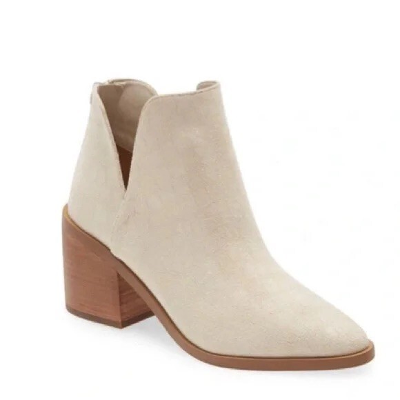 BP Brynne Bootie Ankle Boot 7.5M Ivory Cut Out Pointed Toe Block Heel Nordstrom