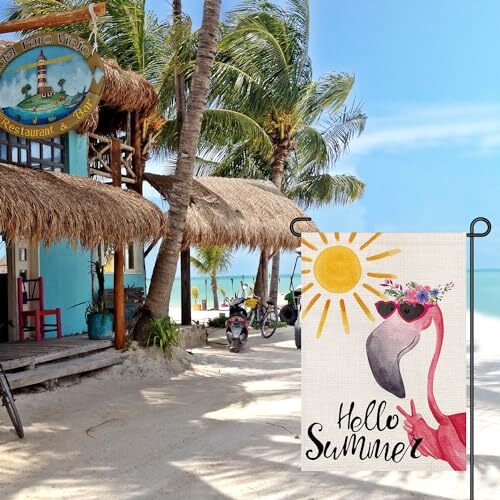 Hausflagge „Hello Summer“ Mit Flamingo – 71,1 X 101,6 Cm, Aus Wetterfestem Polyester, Für Garten & Terrasse