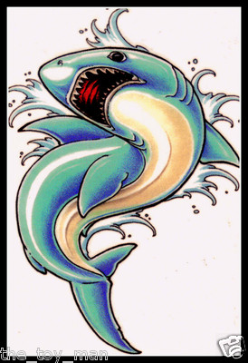 BIG GREAT WHITE SHARK TEETH TALE TAIL~TEMPORARY TATTOO~TRIBAL~HALLOWEEN COSTUME