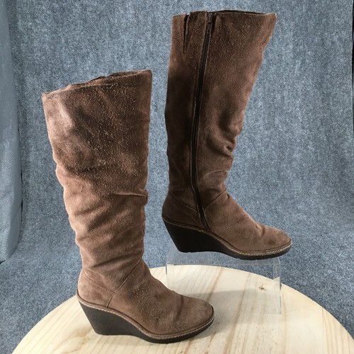 Sofft Boots Womens 8.5 M Calida Tall Zip Wedge Riding Boot 1424920 Brown Suede