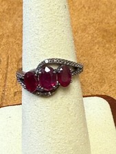 Vintage Ruby Gemstones 925 Sterling Silver Engagement Ring Size 6.5 4494