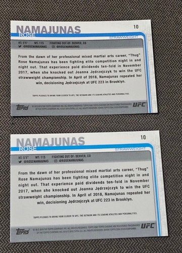 (2x LOT) 2019 Topps Chrome UFC Rose Namajunas Variation SP REFRACTOR + BASE - Picture 2 of 2
