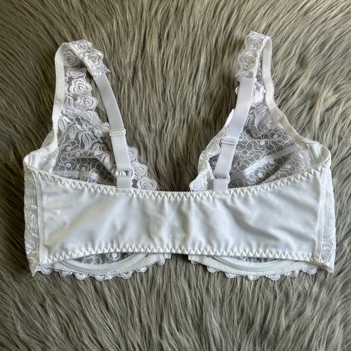Unlined Bra Womens Size 42DD White Floral Lace Sheer Front Closure Underwire - Picture 5 of 7