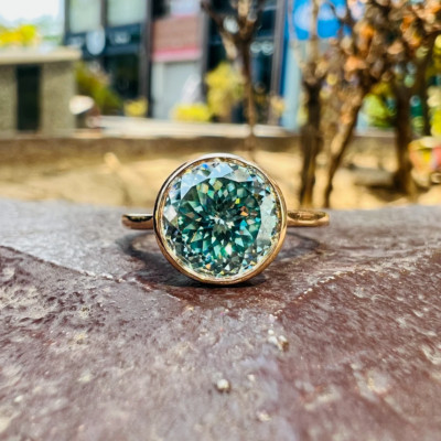 4 Ct. Portuguese Cut Treated Blue Diamond Anniversary Ring In 925 Silver