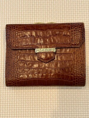 Yves Saint Laurent Leather billfold Wallet logo color Brown fashion goods women