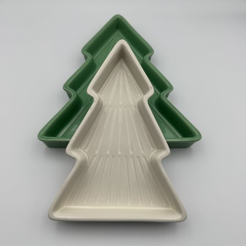 Hallmark Set Of Christmas Tree Serving Plates Candy Nuts Snacks Santa Cookies - Picture 14 of 15
