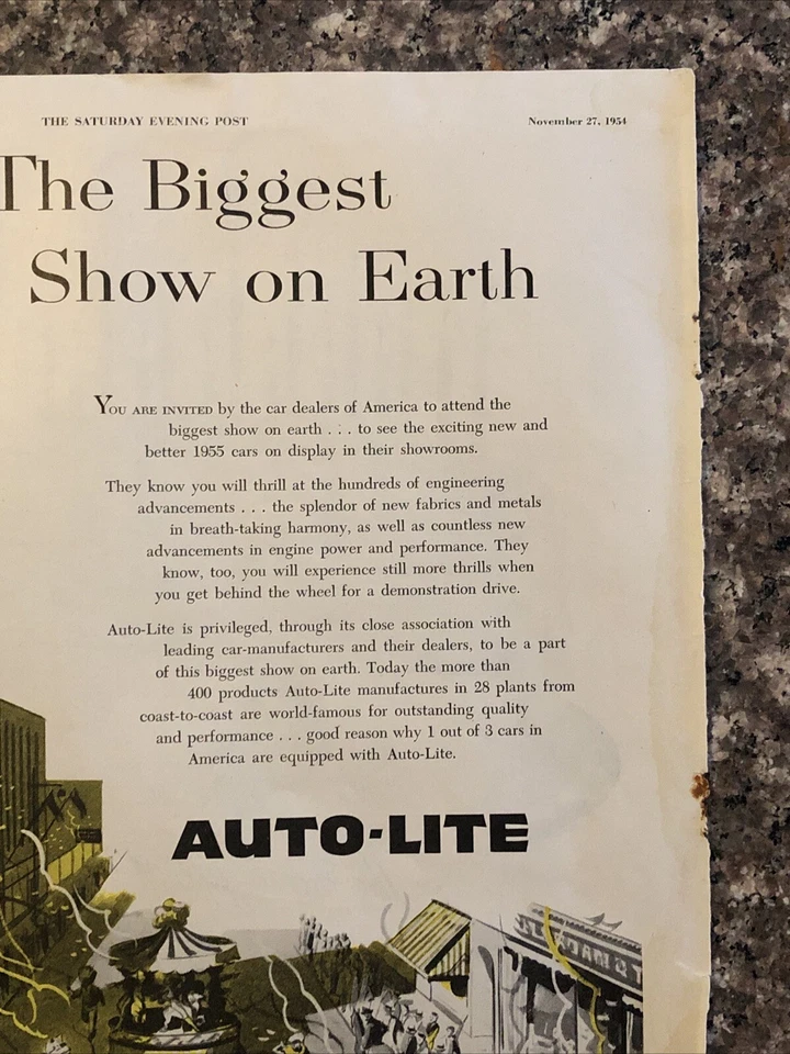 Auto-Lite 1954 piezas de automóviles anuncio impreso desfile el espectáculo más grande del mundo de colección años 50 Foto 3 de 4