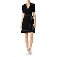 Diane von Furstenberg Liv Wrap Dress Black White Contrast Stitch Knit XL