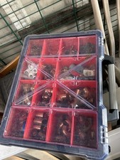 Plumbers Organise Box With A Selection Of Copper,brass And Plastic Fixtures