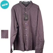 Van Heusen Shirt Mens 2XL Red Black Ring Print Stretch Stain Shield Slim Fit NEW