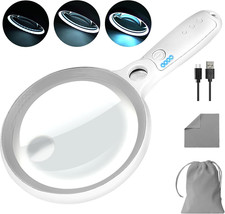 Large Magnifying Glass with 37 LED Light, 10X 20X 45X Handheld Illuminated