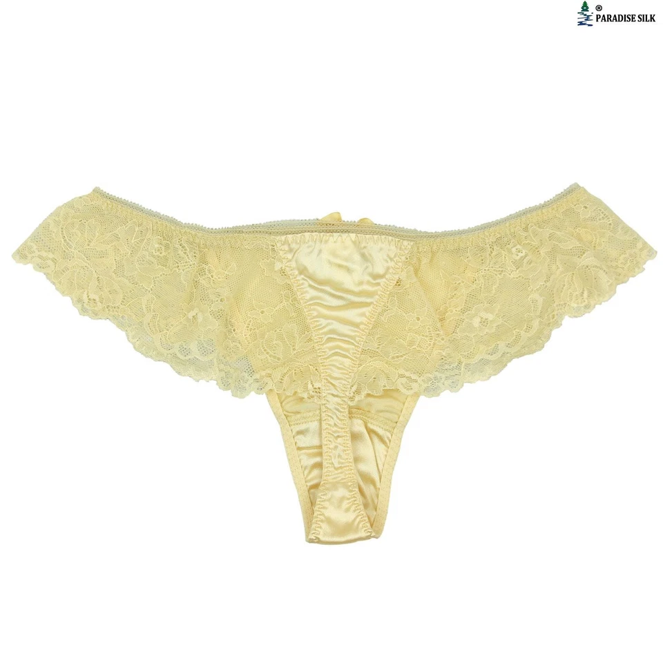 Sexy Tanga Bragas 93% Seda 7% Spandex Para Mujer Encaje Seta perizoma mutandino Foto 3 de 4