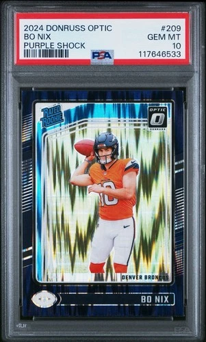 2024 Donruss Optic Bo Nix Purple Shock Rated Rookie #209 Broncos PSA 10