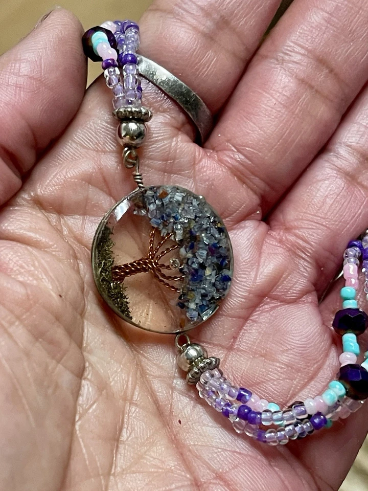 Pulsera de Resina Árbol de la Vida Hecha a Mano - Púrpura Multi-Hebra Semilla Cuentas Boho Joyería Foto 4 de 4