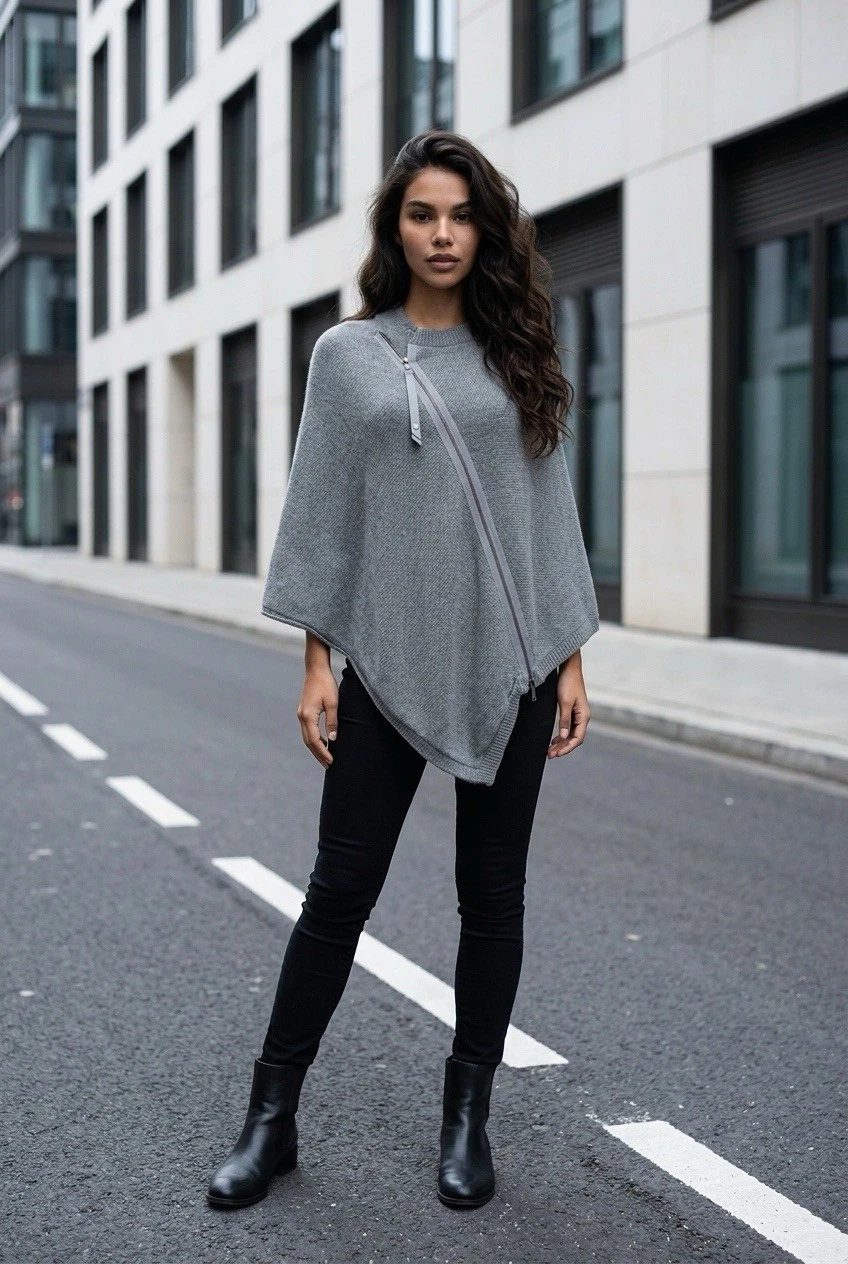 LULULEMON On The Go OS 100% Merino Wool Asymmetrical Zipper Poncho Wrap Scarf