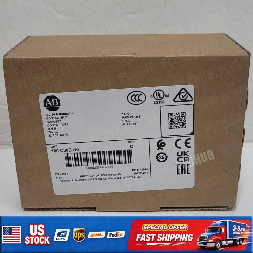 New Allen-Bradley 100-C30EJ10 Contactor, 24v DC Coil US Free Tax 662074962372