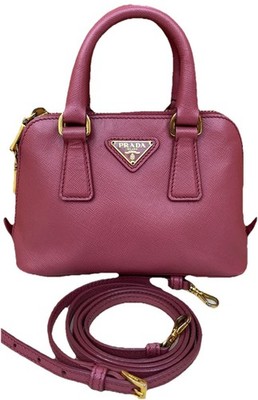 Authentic Prada Pink Saffiano Leather Mini Dome Satchel Handbag With Crossbody