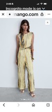 Mango MNG Printed Wide Leg Jumpsuit Size M Tie Waist Sleeveless V-Neck