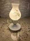 Vintage Hobnail Milk Glass Hurricane Pink Daisy Shade Bedside Lamp Trinket #R47