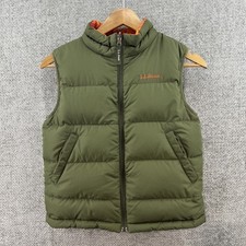 L.L. Bean Kids M 10-12 Goose Down Reversible Vest Orange Geo Print/ Green