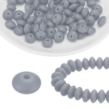100Pcs Silicone Beads 12mm Lentil Rubber Focal Beads Bulk, Light Gray