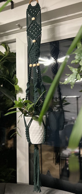 Makramee Wand Pflanzenhänger Vintage Boho Handarbeit Flaschengrün