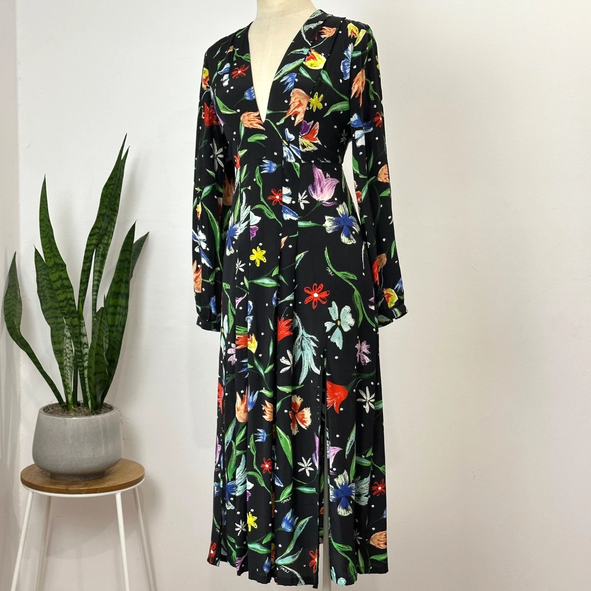 knee length dresses for ladies High Neck Floral Midi Dress 10 / Noir/Multi main image 0