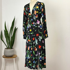RIXO CAMELLIA TULIP SILK MIDI DRESS - FLORAL LONG SLEEVE - SIZE M
