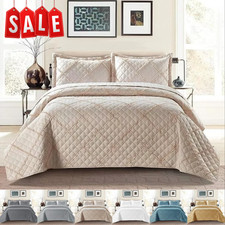 3 Piece Quilted Bedspread Bed Throw Embossed Single Double King Size Bedding Set