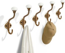 5 Pack Antique Brass Coat Hooks Decorative Wall Towel Robe Hooks for Bathroom