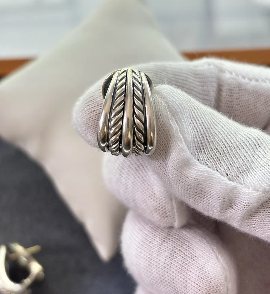 David Yurman Thoroughbred Huggie Hoop Earrings 0.75" - Image 2 of 4