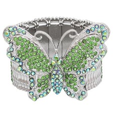 Elegant Wedding Bridal Austrian Crystal Butterfly alloy Green-Platinum Plated