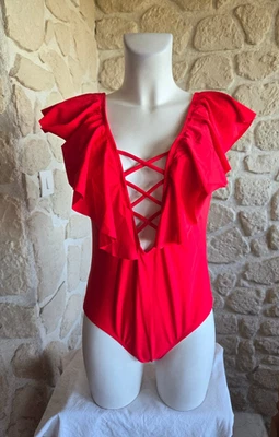 Maillot de bain 1 pièce rouge à volants taille unique neuf (li) - Photo 1/4
