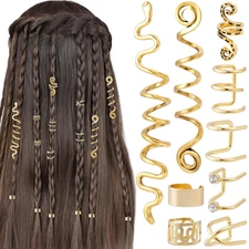 15pcs Gold Hair Jewelry Braids Snake Loc Clips Spiral Dreadlock Beads