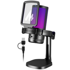 USB Gaming Microphone for PC, Noise Cancellation Condenser Mic with RGB, Mute...