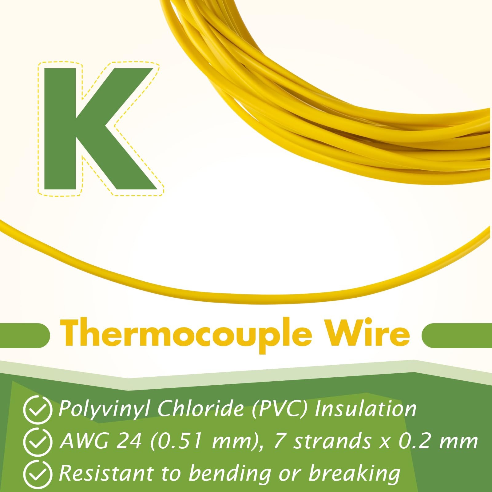 Relaxweex K-Type Thermocouple Wire Awg 24 Solid W. PVC Insulation for Making ...