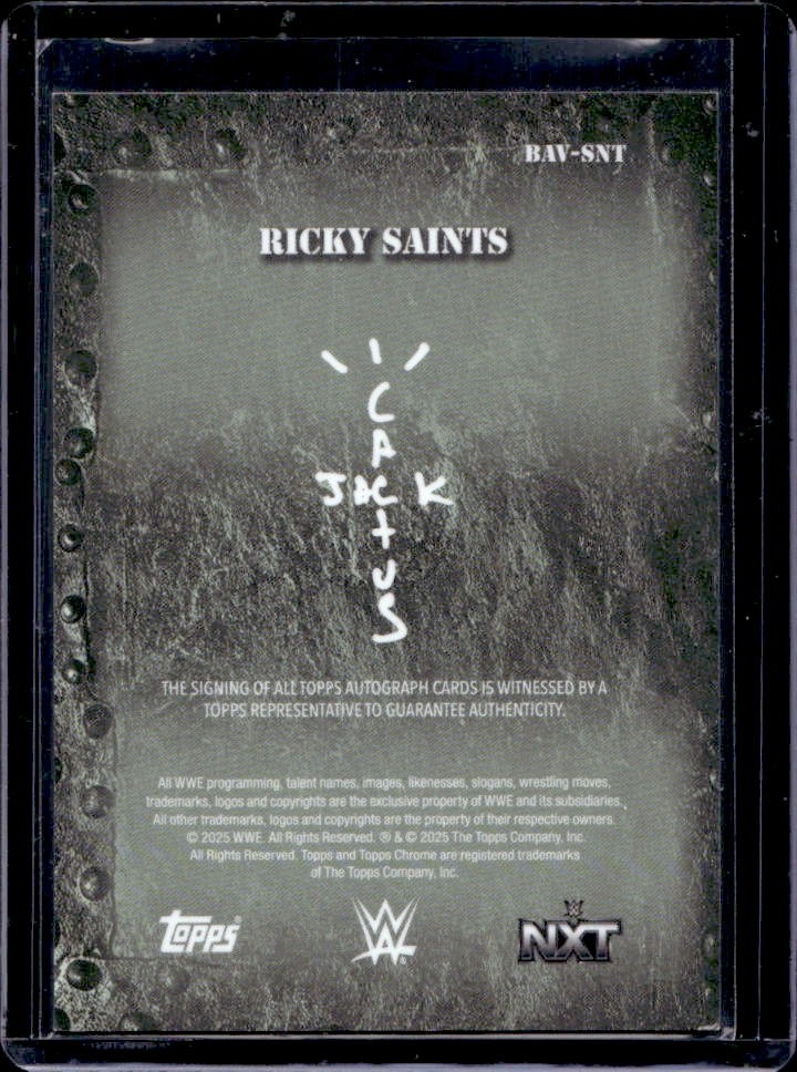 2025 Topps Chrome WWE x Cactus Jack Ricky Saints Auto Autograph #BAV-SNT view 2
