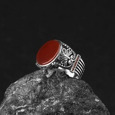    925 Sterling Silver Ring with Agate  Ornate Vintage Style